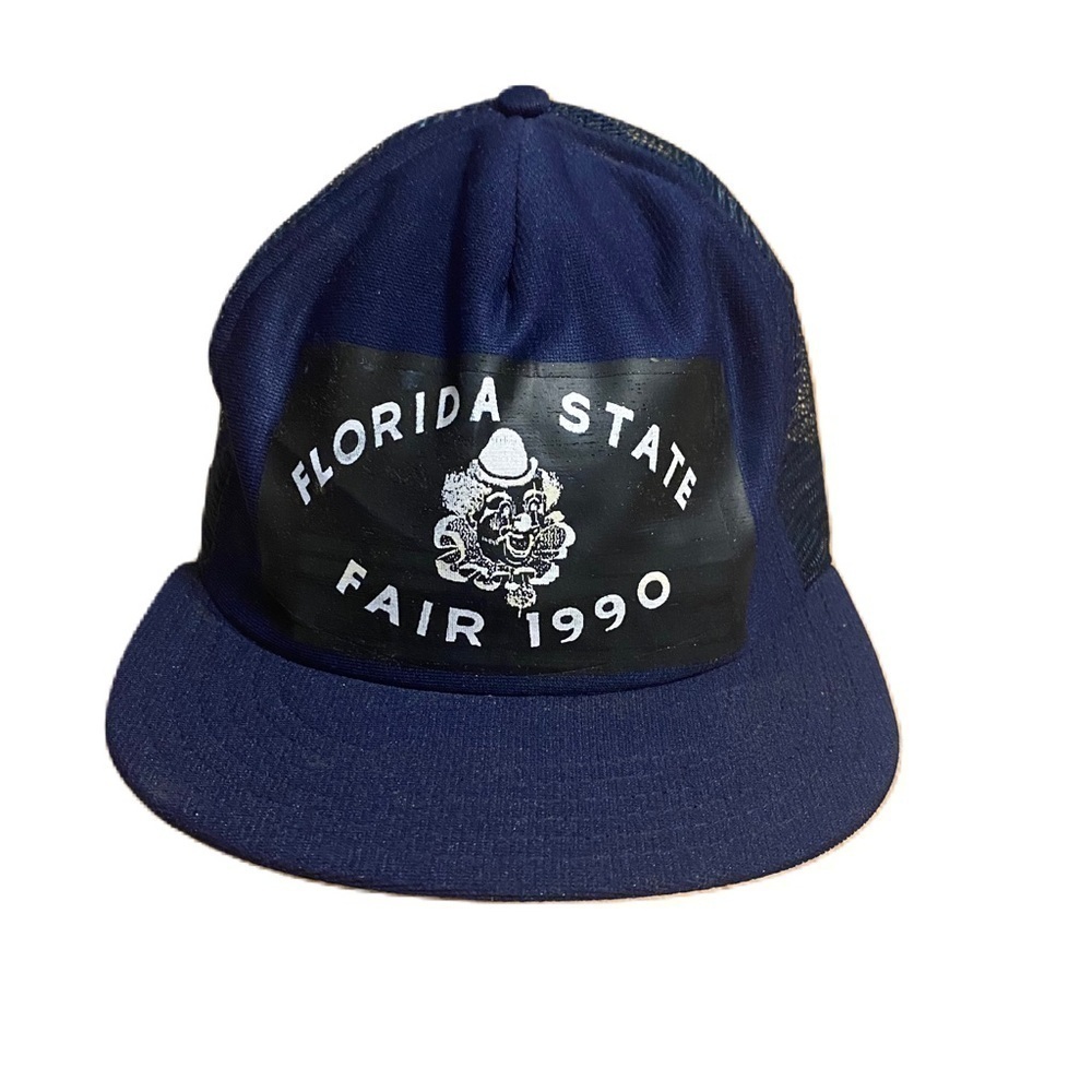 Vintage Florida State Fair 1990 Mesh SnapBack Hat Clown Made in USA Blue White